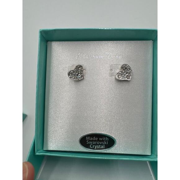 Swarovski Earrings Platinum Tone Heart Earrings - Picture 3 of 4